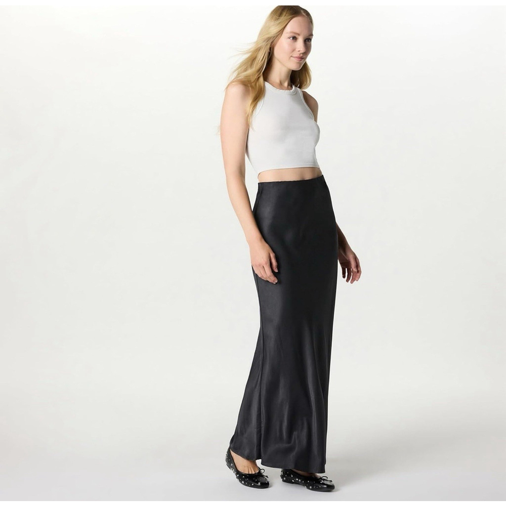 The Drop Alya Maxi Pull Up Skirt Ultimate Gray Size L NWT Silky Slip Sateen CN2